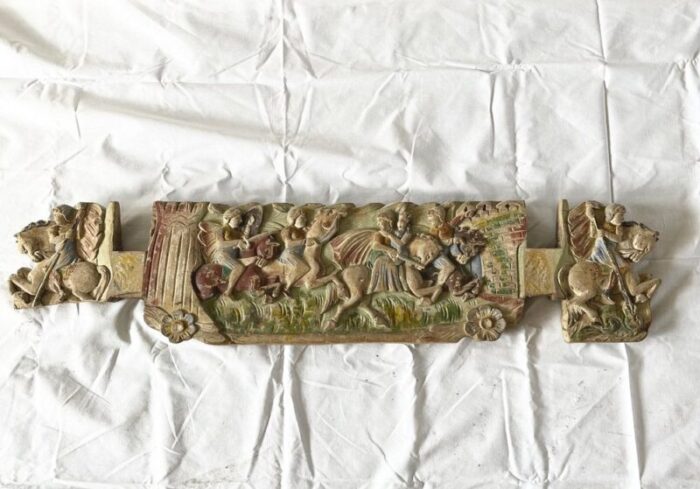 end part of a 19th century sicilian horse wagon or carriage in coloured carved wood 1