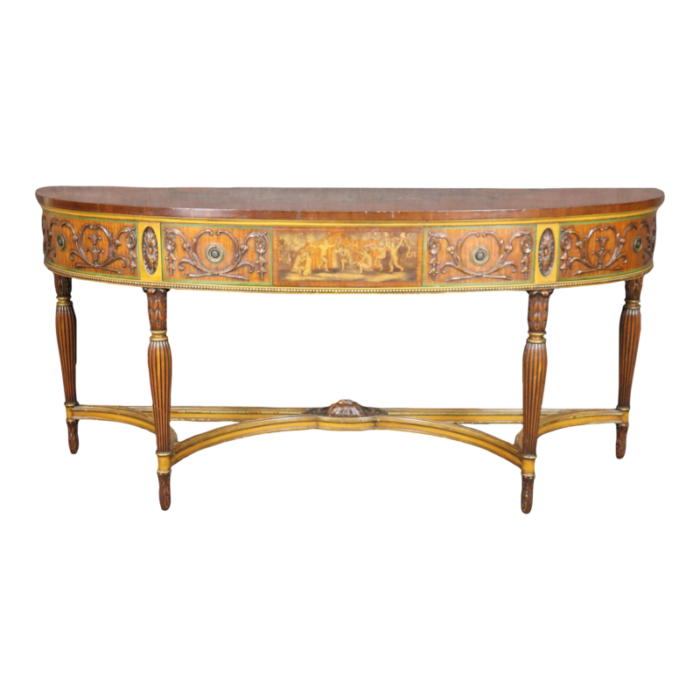 extremely large satinwood adams painted decorated demilune console sideboard 7815