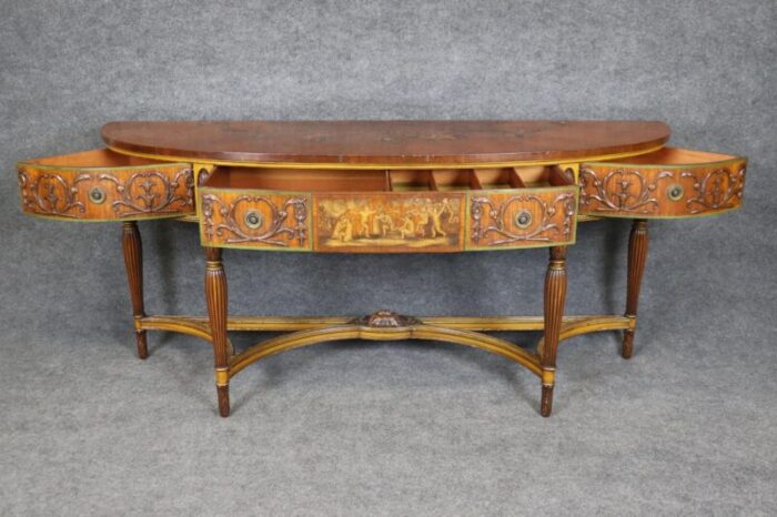 extremely large satinwood adams painted decorated demilune console sideboard 8820