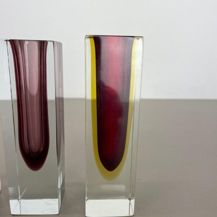 faceted murano sommerso glass cube vases italy 1970s set of 3 10