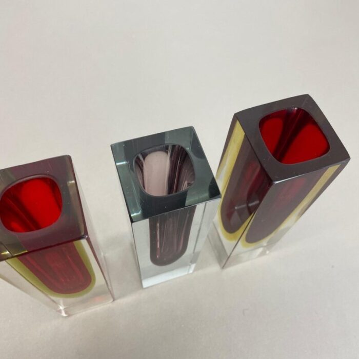 faceted murano sommerso glass cube vases italy 1970s set of 3 15