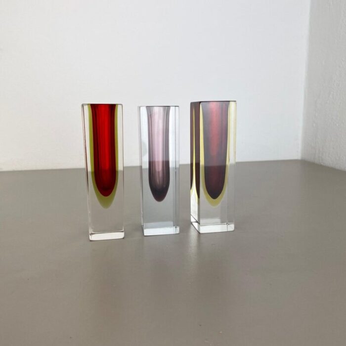 faceted murano sommerso glass cube vases italy 1970s set of 3 2