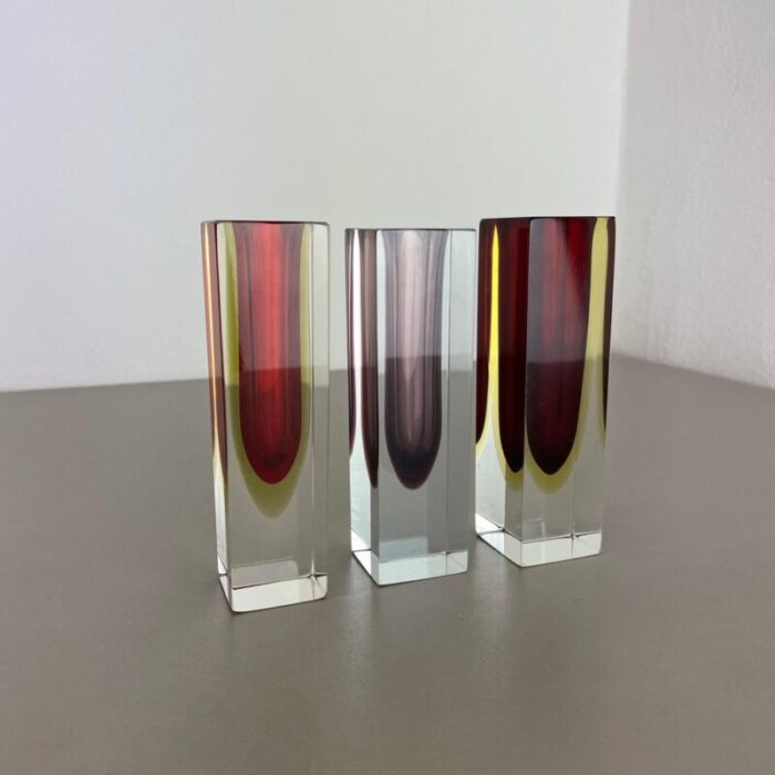 faceted murano sommerso glass cube vases italy 1970s set of 3 3