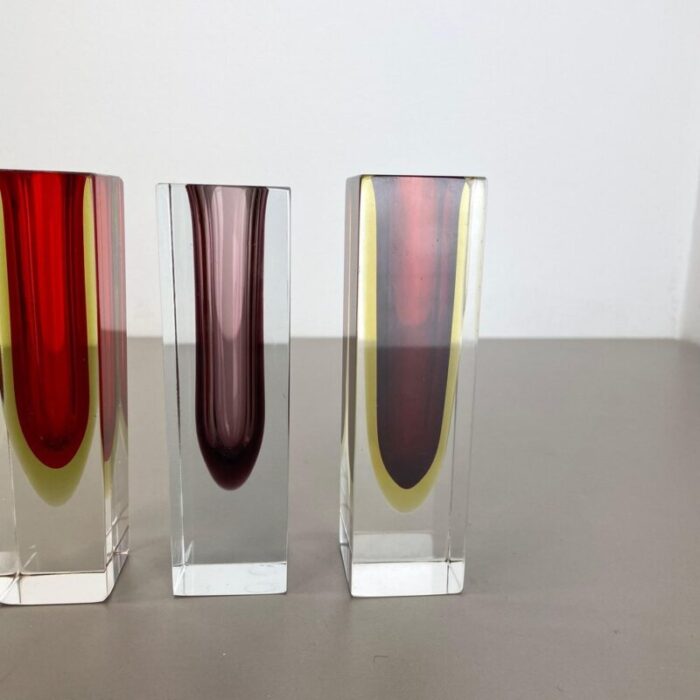 faceted murano sommerso glass cube vases italy 1970s set of 3 5