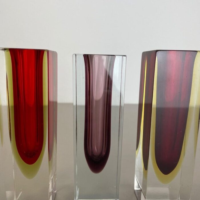 faceted murano sommerso glass cube vases italy 1970s set of 3 8