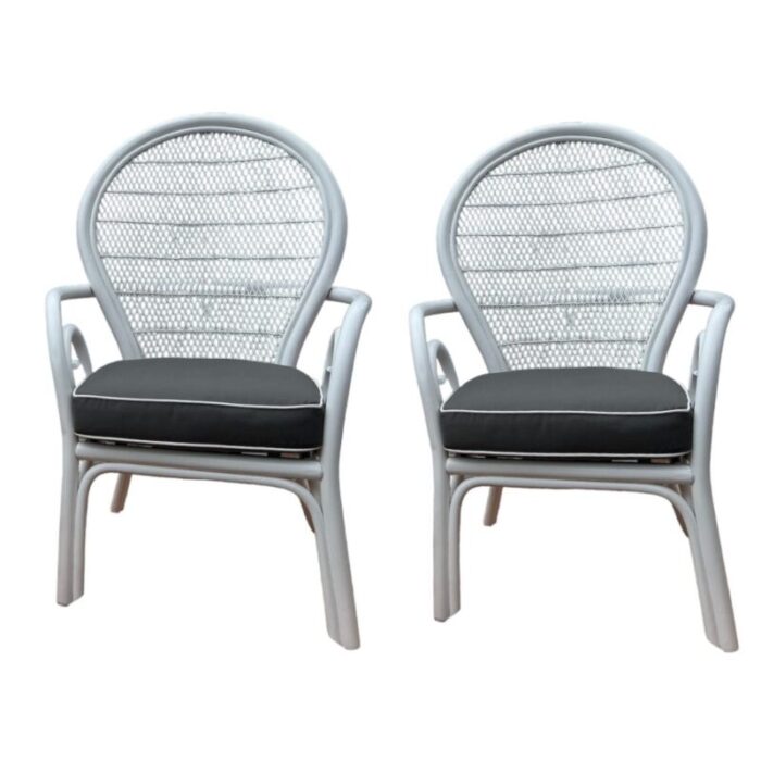 fan back rattan chairs with gray sunbrella fabric cushions 3568