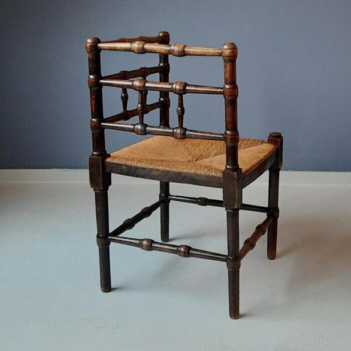 faux bamboo corner chair with rush seat 1900s 0137