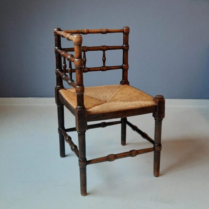 faux bamboo corner chair with rush seat 1900s 1133