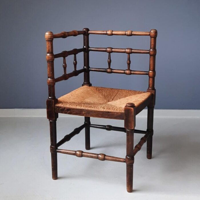 faux bamboo corner chair with rush seat 1900s 3340