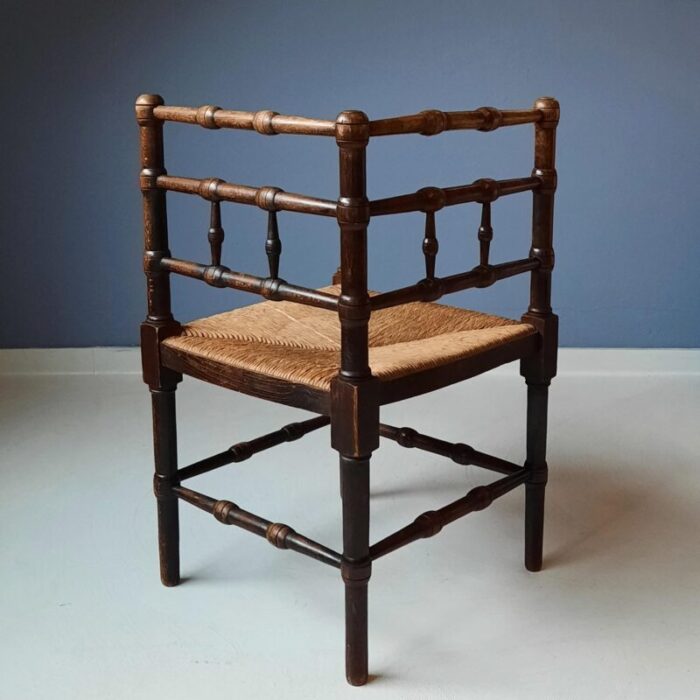 faux bamboo corner chair with rush seat 1900s 5148