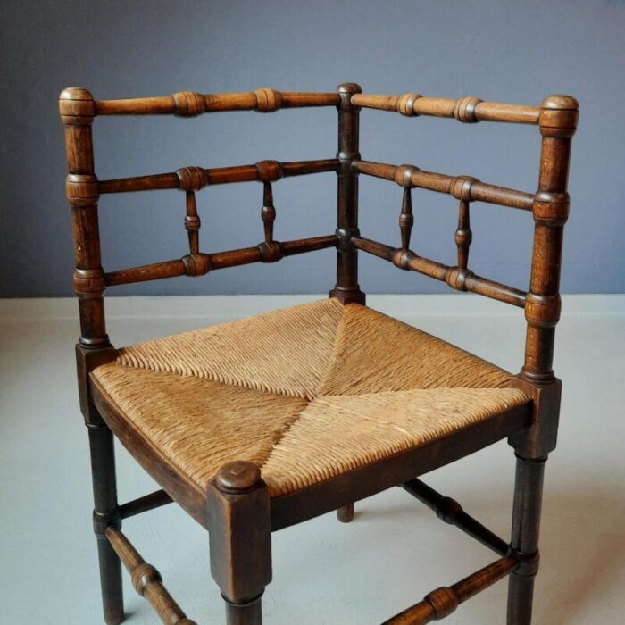 faux bamboo corner chair with rush seat 1900s 5667