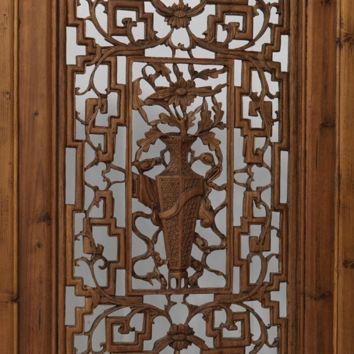 four panel screen with flower vase carvings 5