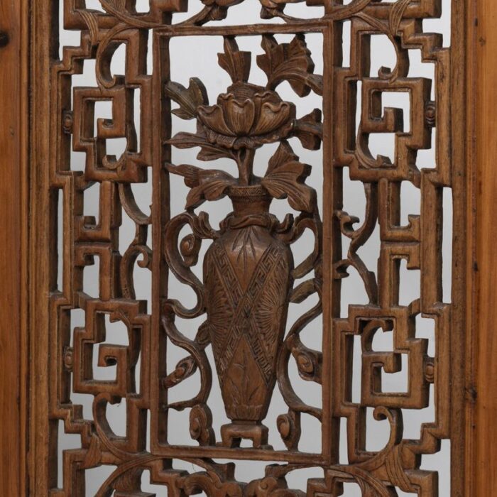 four panel screen with flower vase carvings 6