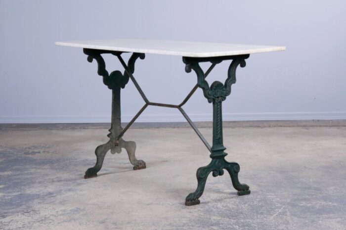 french bistro table with painted wrought iron base and marble top 3706