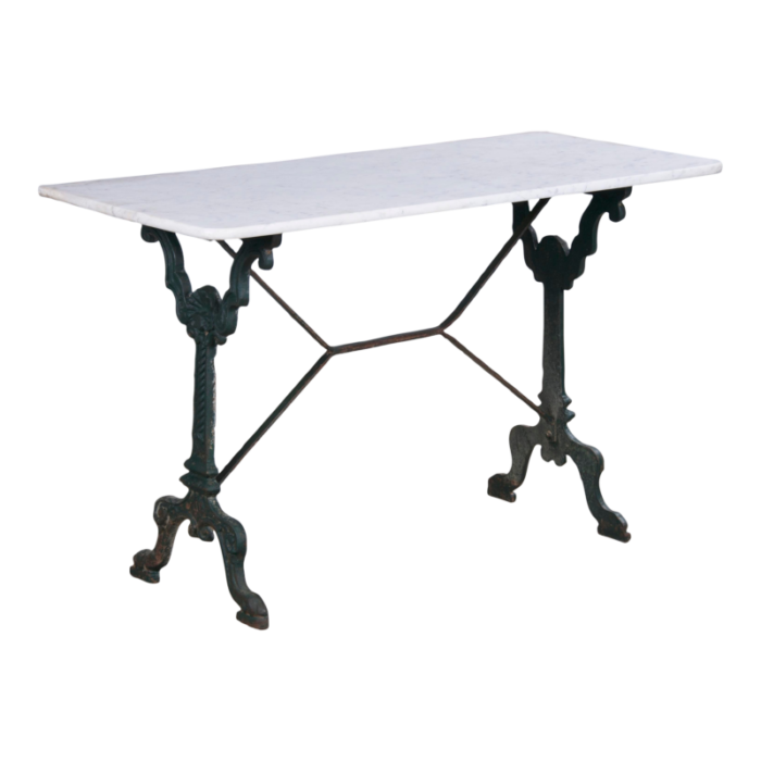 french bistro table with painted wrought iron base and marble top 5817