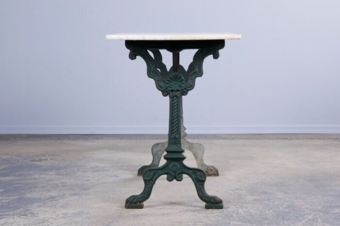 french bistro table with painted wrought iron base and marble top 5932