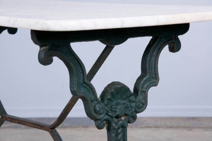 french bistro table with painted wrought iron base and marble top 7446