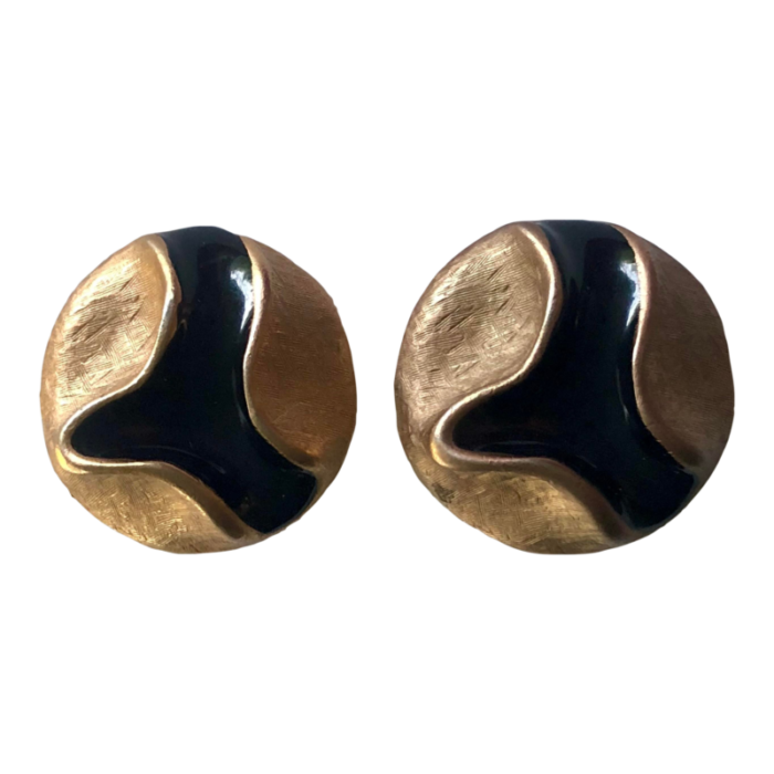 french black enamel and matte gold bijoux duval earrings 2 pieces 8823