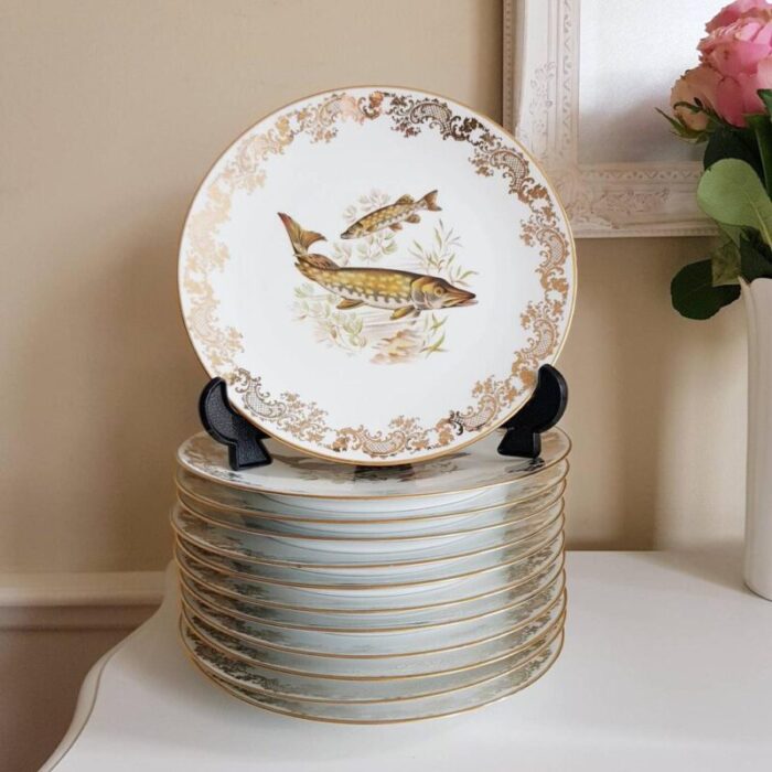 french porcelain fish plates from limoges set of 13 4807