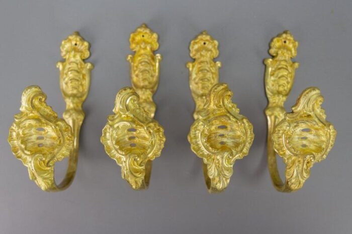 french rococo style gilt bronze curtain tiebacks or curtain holders 1890s set of 4 2