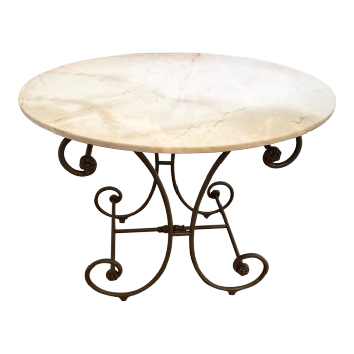 french vintage iron and marble cafe round dining table 7760