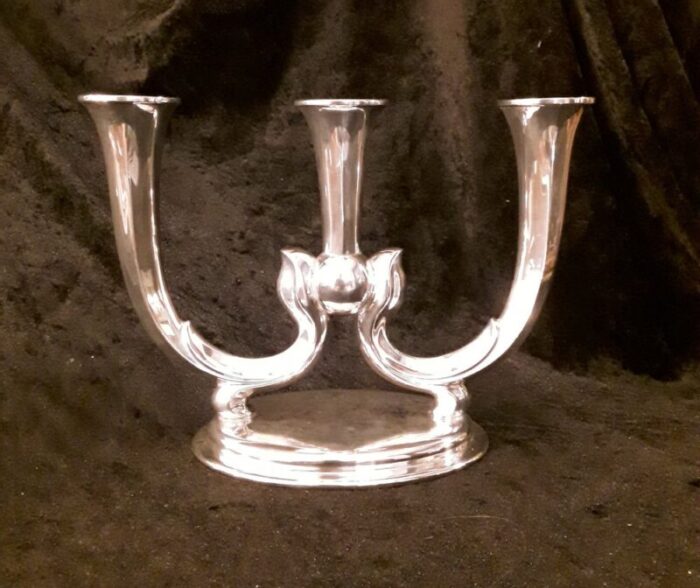 german 3 arm candleholder in silver plated metal from wmf 1930s 1