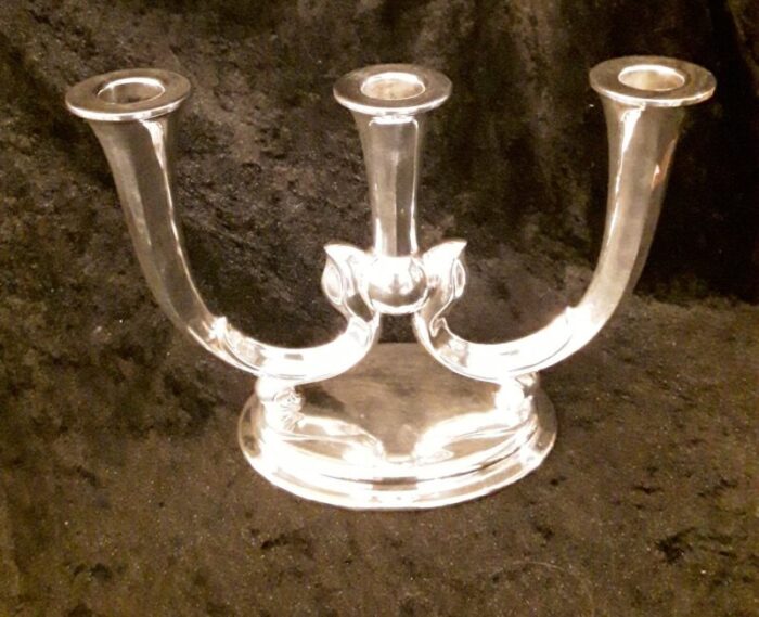 german 3 arm candleholder in silver plated metal from wmf 1930s 2