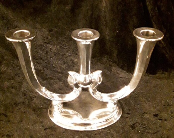 german 3 arm candleholder in silver plated metal from wmf 1930s 4