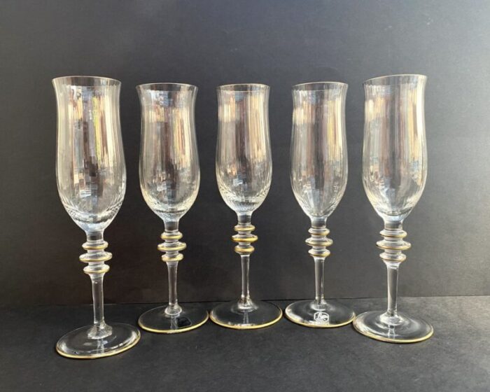 german crystal champagne glasses by gallo 1980s set of 5 1