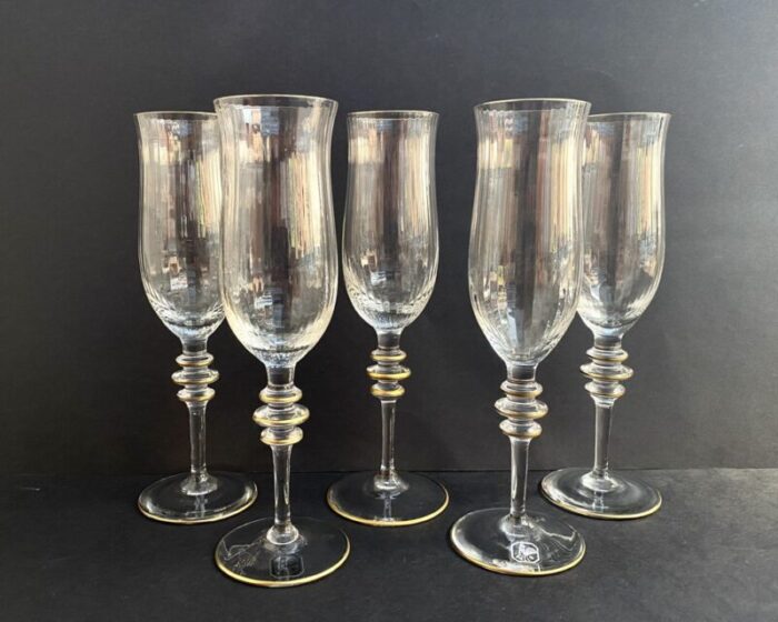 german crystal champagne glasses by gallo 1980s set of 5 2