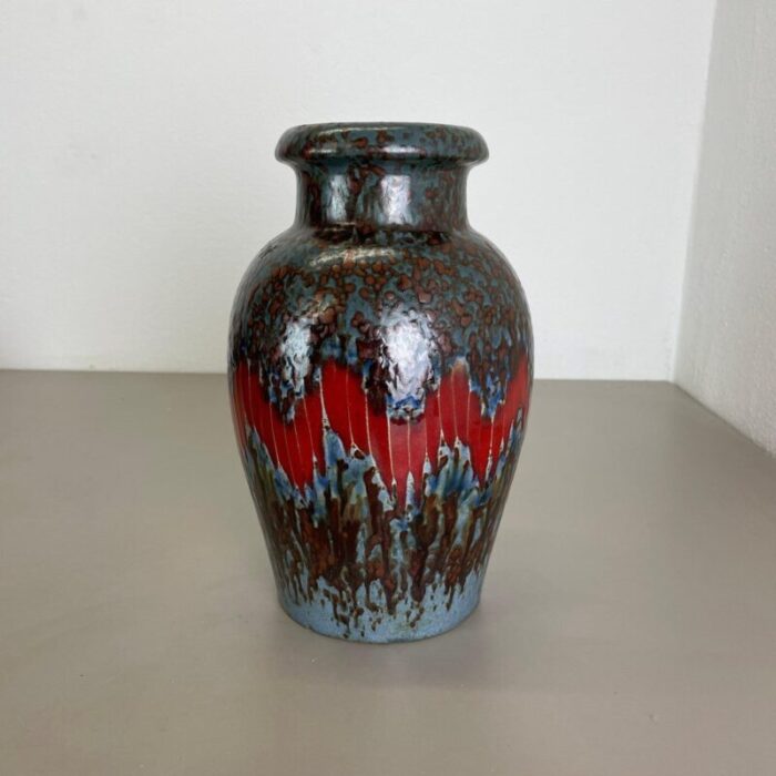 german zig zag lora pottery fat lava vase from scheurich 1970s 11