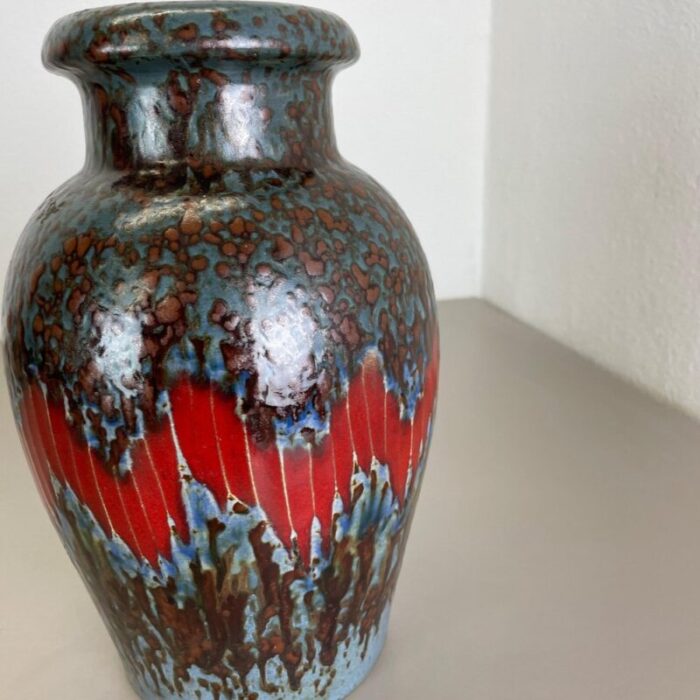 german zig zag lora pottery fat lava vase from scheurich 1970s 15