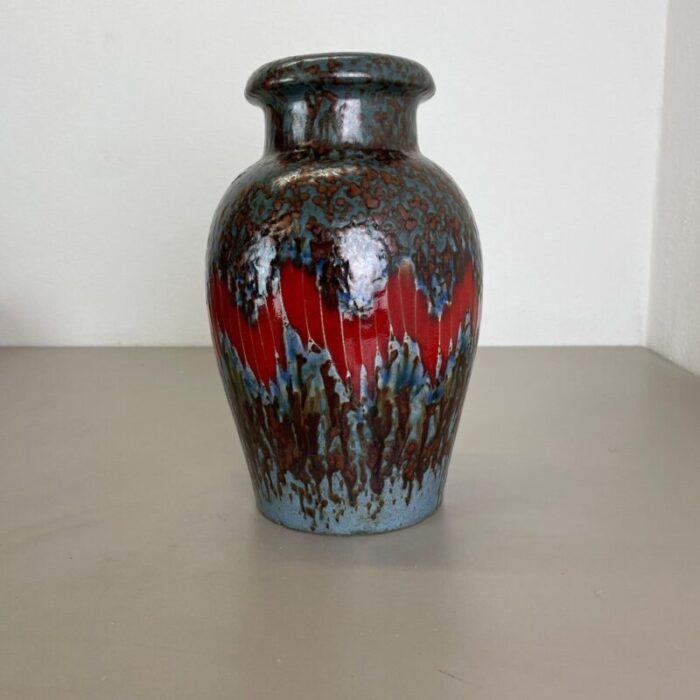 german zig zag lora pottery fat lava vase from scheurich 1970s 2