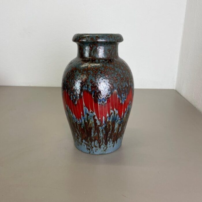 german zig zag lora pottery fat lava vase from scheurich 1970s 3