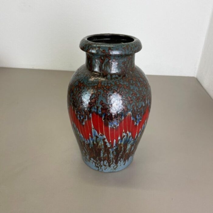 german zig zag lora pottery fat lava vase from scheurich 1970s 4