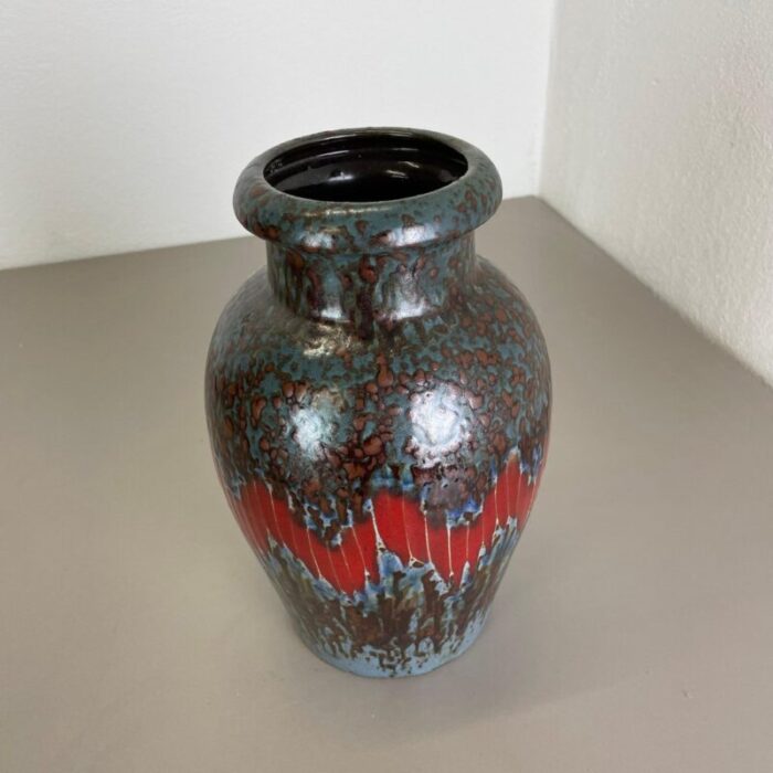 german zig zag lora pottery fat lava vase from scheurich 1970s 5