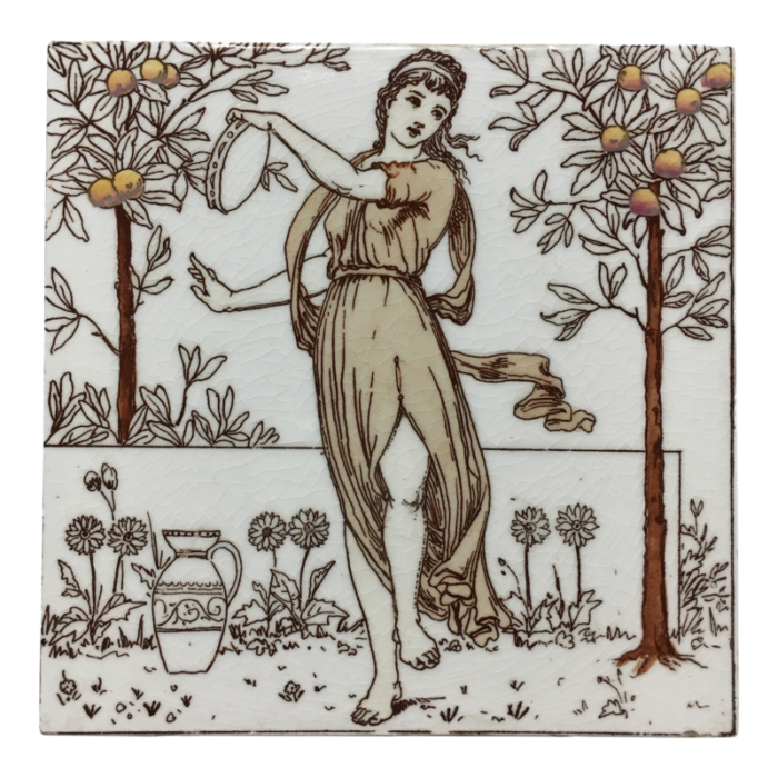 greek musicians in an orange grove aesthetic movement tile tambourinist 7471