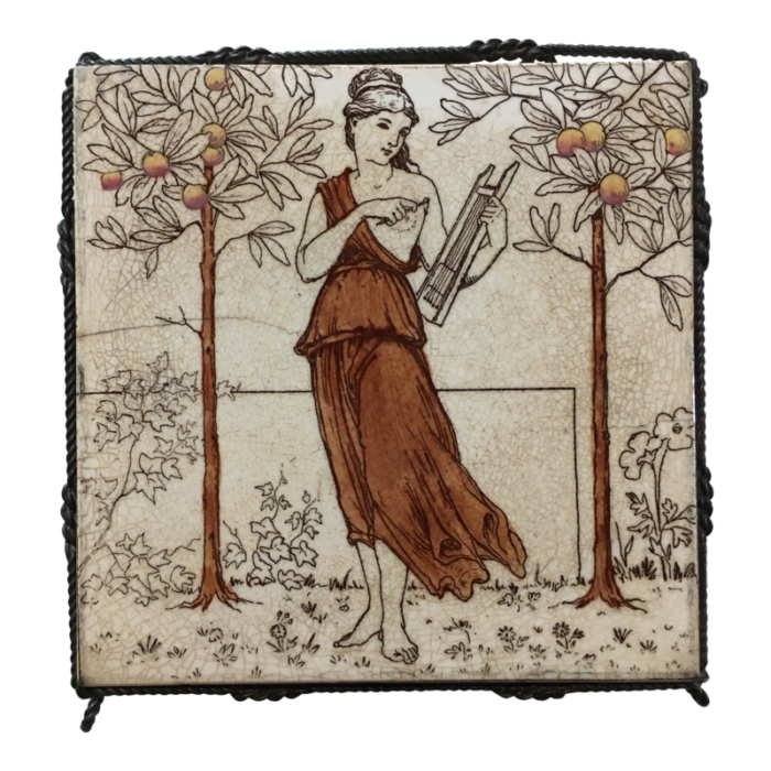 greek musicians in an orange grove aesthetic movement tile trivet 4921