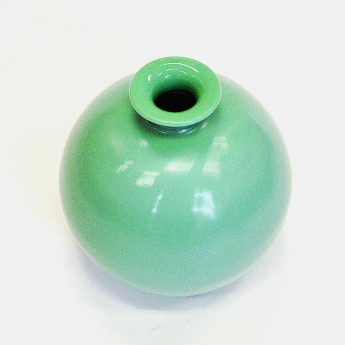 green flowerball glass vase by harald notini for pukeberg sweden 1930s 5