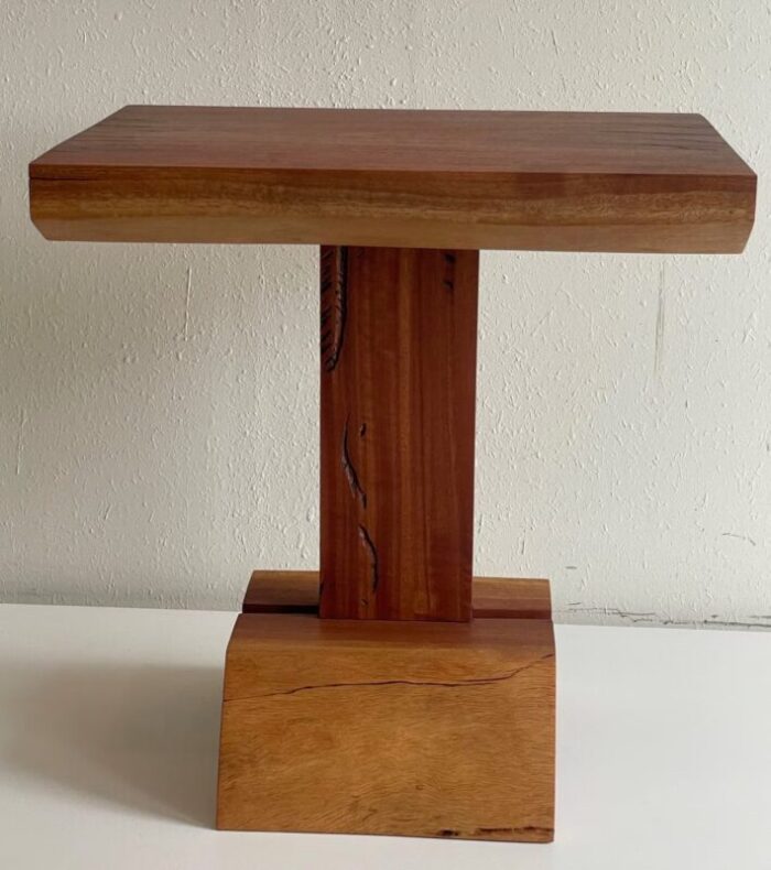 handcrafted wooden pedestal end or side table 1980s rustic 5172