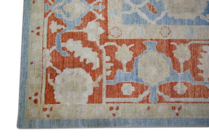 handmade modern turkish blue and red fine woven oushak rug 10 x 141 1016