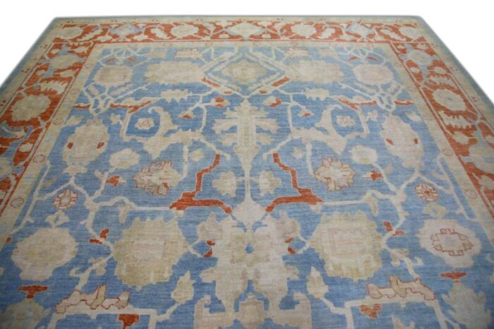 handmade modern turkish blue and red fine woven oushak rug 10 x 141 5992