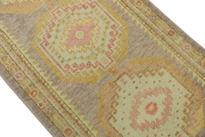 handmade modern turkish oushak soft pink and beige runner rug 3 x 119 9284