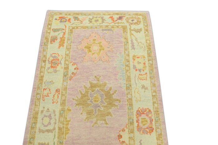 handmade modern turkish pink and gold oushak rug 3 x 103 2630