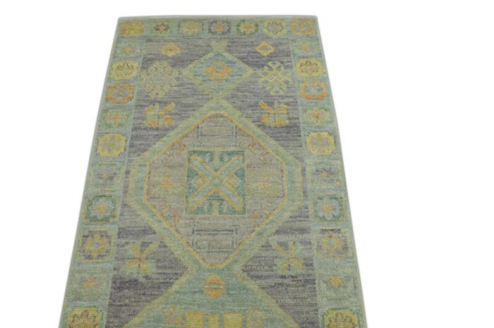 handmade turkish oushak runner rug blue and purple 210 x 143 2081