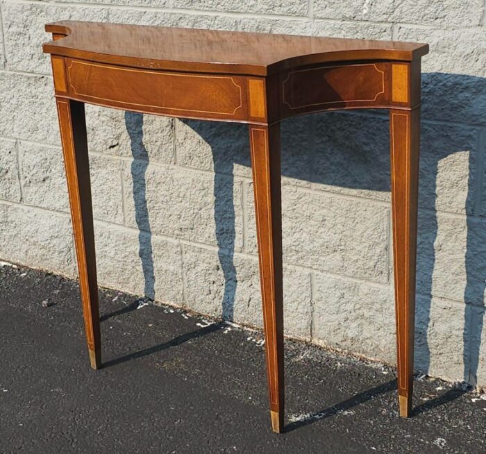 hepplewhite style mahogany and satinwood console table with brass capped legs 5702