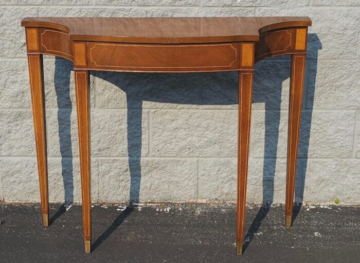 hepplewhite style mahogany and satinwood console table with brass capped legs 6676