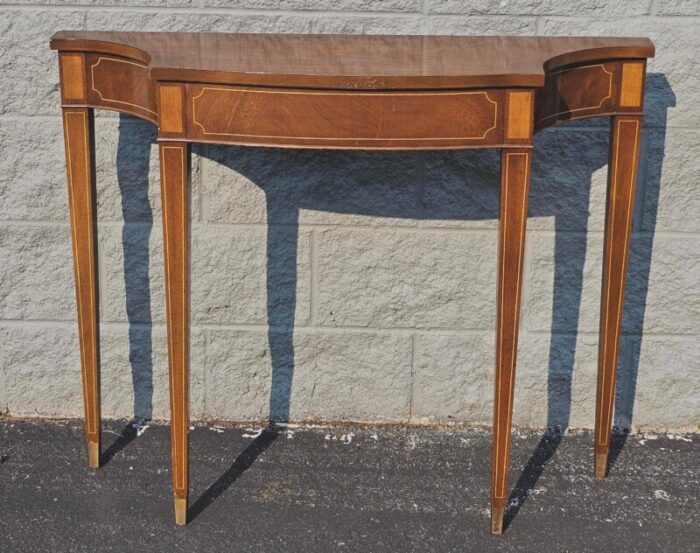 hepplewhite style mahogany and satinwood console table with brass capped legs 7287