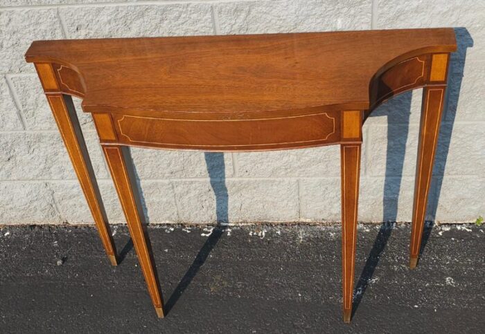 hepplewhite style mahogany and satinwood console table with brass capped legs 8319