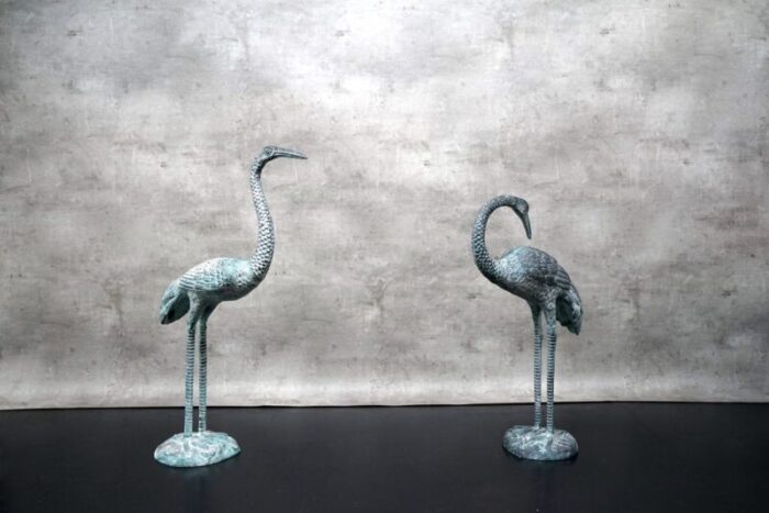 hollywood regency metal cranes 1960s set of 2 4